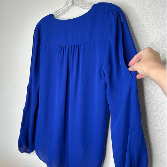 NWT INC Royal Blue VNeck Faux Wrap Long Sleeve High-Low Blouse XS - Picture 9 of 14